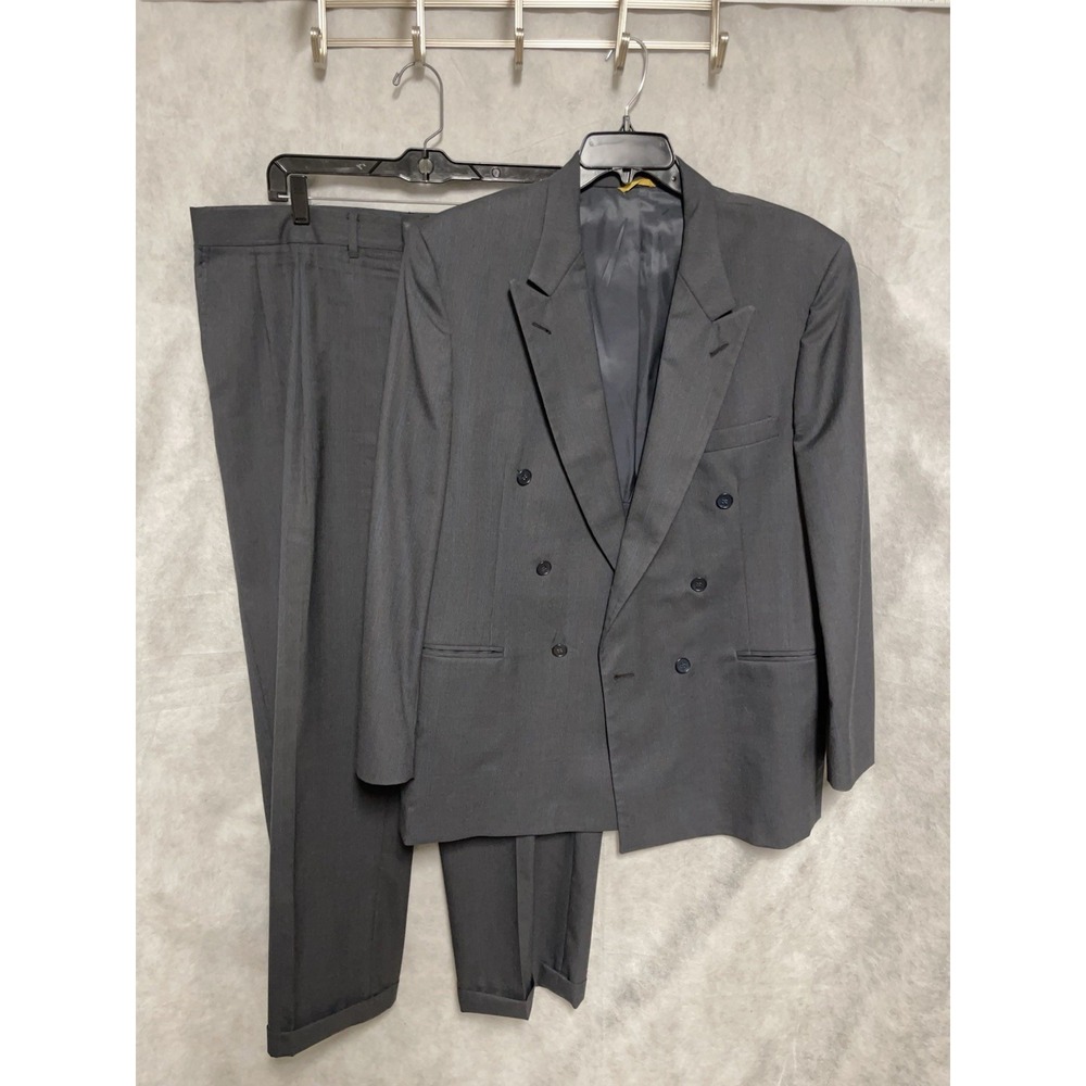 Kuppenheimer Suit Men 42R Blue Gray Double Breasted Wool Premier 37X30 P‎ Luxury